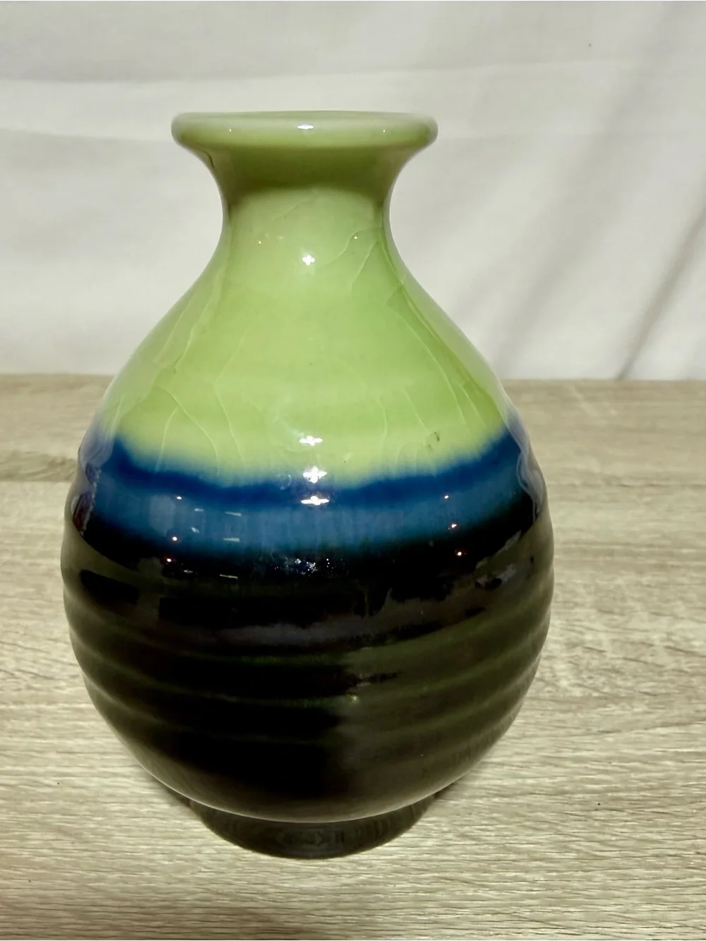 Kotobuki Japanese Mini Ikebana Vase Ceramic, vibrant green, blue, and black